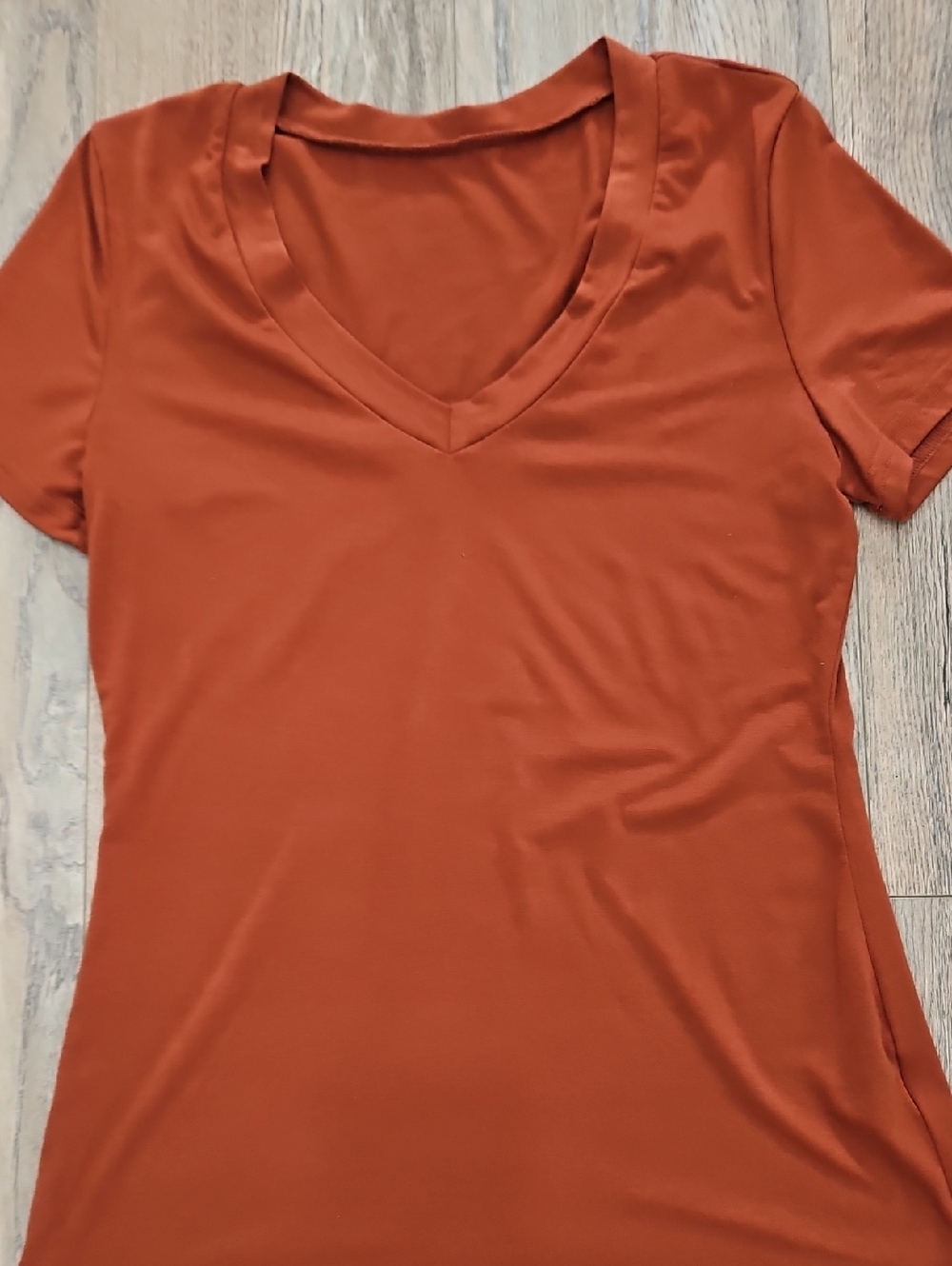 Rust V-Neck Women's Top - Classic Short Sleeve